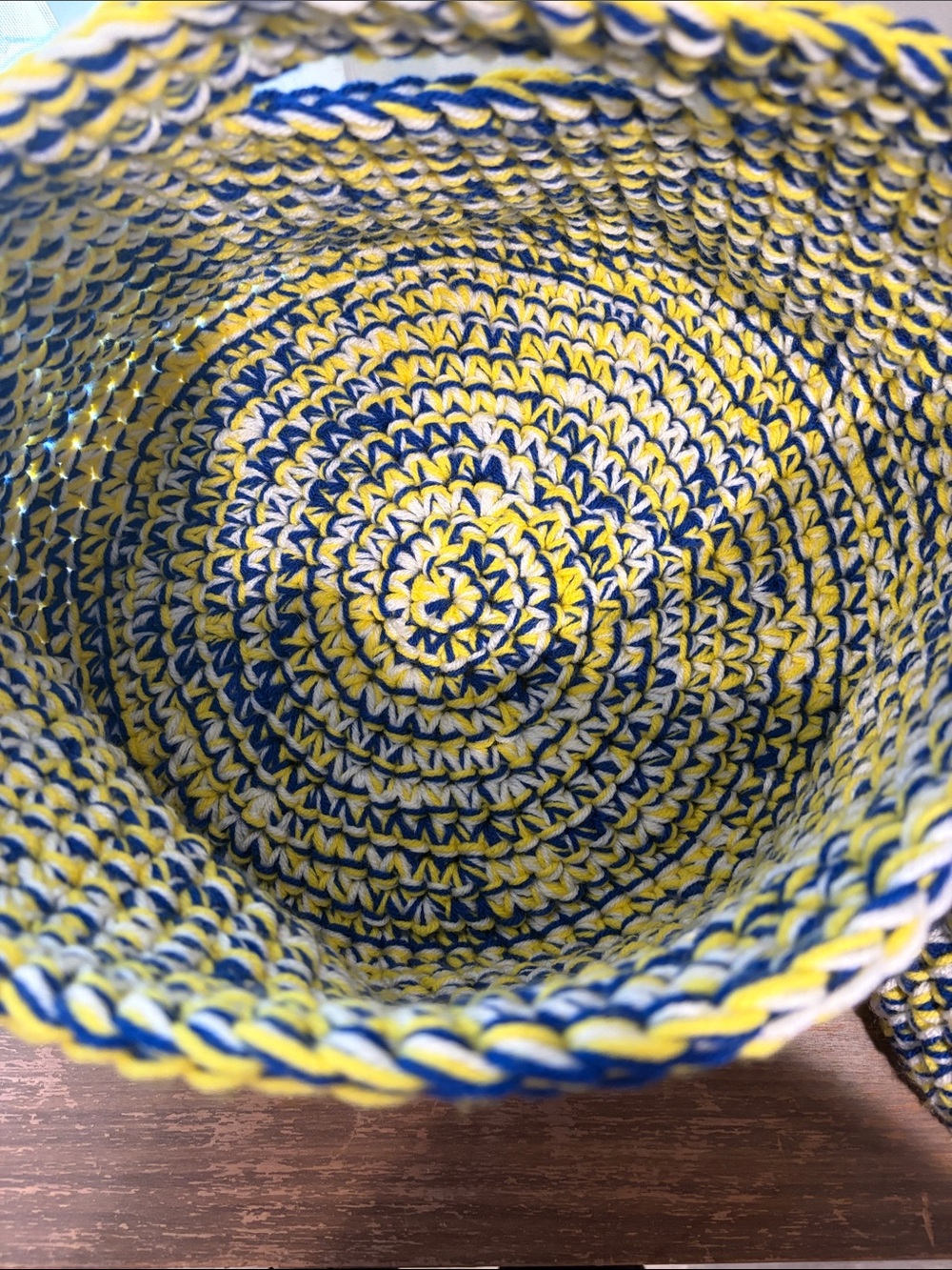 Crochet Blue, White & Yellow Storage Basket Set Handmade - Picture 3 of 4